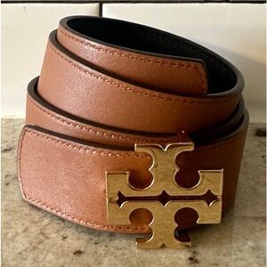 Tory Burch reversible logo brown navy belt 38”